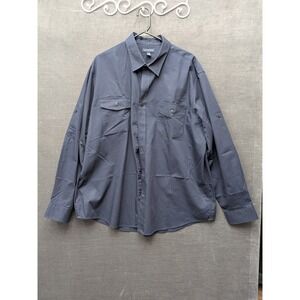 Lands' End Blue Men's Work Shirt Button Up Roll Tab Sleeves Chest Pockets XXL